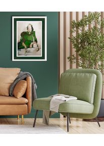 Bild mit Rahmen queence "Abstrakt, Frau, dunkelgr&uuml;n", gr&uuml;n (farbe rahmen: wei&szlig;, farbe bild(er): gr&uuml;n), B:30cm H:40cm T:2cm, Acrylglas, Holz, Bilder, Bild mit Rahmen, Poster mit buntem Acrylglas Passepartout