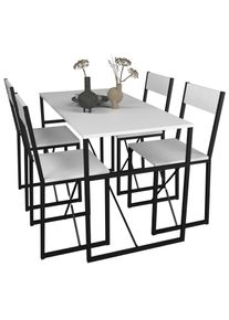 Essgruppe Vcm "5-tlg. Metall Essgruppe Tischgruppe Set Insasi L", wei&szlig;, B:120cm T:60cm, Obermaterial: 100% Holz Wood., Sitzm&ouml;bel-Sets, Essgruppe