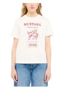 Kurzarmshirt Mustang "Damen Style Floris", Damen, Gr. M, wei&szlig; (sanftes wei&szlig;), Jersey, 100% Baumwolle, Rundhals, Shirts Kurzarmshirt