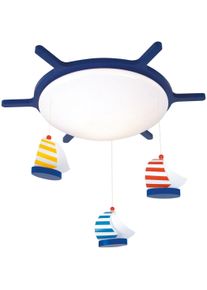 Niermann Deckenleuchte "H&auml;nge Segelboote, Kinderlampe, Kinderzimmer", blau, 1, &Oslash; 53cm H: 10cm, 1 Stk., Leuchten, Geh&auml;use aus bruchfestem Kunststoff, Deckenleuchte
