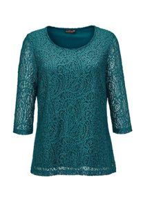 Kurzarmbluse GOLDNER "Elegantes Blusenshirt mit Glanzeffekt", Damen, Gr. 50, gr&uuml;n (smaragd), Obermaterial: 100% Polyester PES., eng Tubular, Blusen Kurzarmbluse, Blickdicht durch eingearbeitetes Top