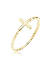 Silberring Elli Premium "Ring Ring Kreuz 375 Gelbgold" Gr. 56, gold, Fingerringe, Damen, 56, Gelbgold 375, Silberring
