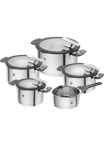 Topf-Set Zwilling "Simplify", silber, T&ouml;pfe, Topf-Set, Sandwichboden, Stay-Cool-Griffe, integriertes Sieb, (Glas)Deckelhalter, Topseller