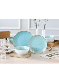 Teller-Set Creatable "Vintage, Teller Set 12-tlg.", aqua, 12, Porzellan, Geschirr-Sets, Teller-Set, Naturverbundenes Design, Handgemalt