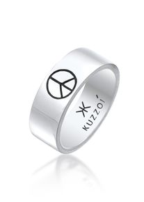 Silberring Kuzzoi "Ring Herren Bandring Peace Oxidiert 925 Silber" Gr. 64, silber, Fingerringe, Herren, 64, Silber 925 (Sterlingsilber), Silberring