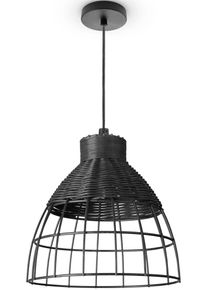Paco Home Pendelleuchte "PUCU", schwarz, &Oslash; 22cm, Leuchten, Korb Lampe LED H&auml;ngeleuchte Rattan Esszimmerlampe Boho E27 Vintage, Pendelleuchte