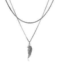Kette mit Anh&auml;nger Kuzzoi "Halskette Herren Layer Kordel Erbskette Fl&uuml;gel 925 Silber" Gr. 50, schwarz, Halsketten, Herren, ohne Stein, Silber 925 (Sterlingsilber), Kette mit Anh&auml;nger