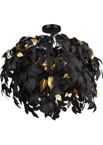 REALITY LEUCHTEN Deckenleuchte "Leavy", schwarz (schwarz matt), 3, &Oslash; 70cm H: 73cm, 1 Stk., Leuchten, Deko Deckenlampe Blatt Design schwarz-gold, exkl 3xE14 max 28W, &Oslash; 70cm, Deckenleuchte