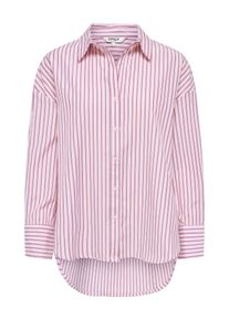 Hemdbluse Only "ONLOREGON ALVA LS REG SHIRT NOOS WVN", Damen, Gr. S, rosa (fuchsia pink stripes:bordeaux, wei&szlig;), Web, Obermaterial: 65% Polyester, 35% Baumwolle, gestreift, regular fit h&uuml;ftbedeckend, Blusen Hemdbluse, Materialmix, regular fit