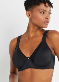Minimizer-BH bonprix, Damen, Gr. 80, Cup D, schwarz, Obermaterial: 80% Polyamid, 20% Elasthan. Futter: 80% Polyamid, 20% Elasthan. Netzfutter: 92% Polyamid, 8% Elasthan, BHs Minimizer-BH, nahtloser BH im zarten Meshlook