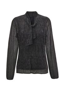 Schluppenbluse GOLDNER "Schluppenbluse aus schimmernder Plisseeware", Damen, Gr. 38, schwarz (silbergrau, schwarz), Obermaterial: 50% metallisierte Fasern MTF. 50% Polyester PES., festlich, normal, V-Ausschnitt, weit Gummib&uuml;ndchen, Blusen Schluppenbluse, Vorder- und R&uuml;ckseite blickdicht gef&uuml;ttert