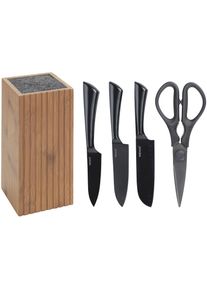 Messerblock Wenko "Modell Mera mit Messerset & Schere", braun (dunkelbraun), B:10cm H:22cm L:10cm, Messerbl&ouml;cke, Messerblock, rostfreier Edelstahl und ger&auml;ucherter Bambus, FSC-zertifiziert