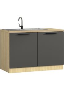 Sp&uuml;lenschrank KOCHSTATION "Luna, Unterschrank f&uuml;r Sp&uuml;le, K&uuml;chensp&uuml;lenschrank, Made in Italy", grau (anthrazit, eiche chopinfarben), B:120cm H:85cm T:60cm, Schr&auml;nke, Sp&uuml;lenschrank, B/T/H: 120&times;60&times;85 cm, inklusive Einbausp&uuml;le und Siphon