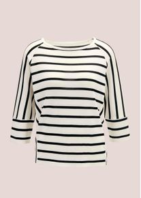 Madeleine Mode Longpullover MADELEINE "Pullover Strickpullover im Streifen-Look", Damen, Gr. 44/46, wei&szlig; (wei&szlig;, marine), Obermaterial: 65% Viskose CV. 35% Polyamid PA., Modern, figurumspielend, U-Boot-Ausschnitt, Pullover Longpullover