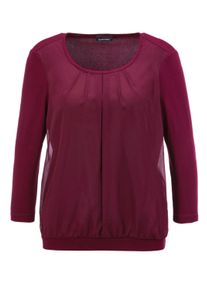 Kurzarmbluse GOLDNER "Kurzgr&ouml;&szlig;e Chiffon-Shirt mit 3/4-Arm, Rundhals", Damen, Gr. 25, rot (bordeaux), Obermaterial: 95% Viskose CV. 5% Elasthan EL., Casual, Gerade, Blusen Kurzarmbluse, keine/nicht relevant