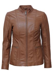 Bikerjacke JCC "Lederjacke 31023628", Damen, Gr. 44, braun (cognac), Obermaterial: 100% Lammleder LEL. Futter: 100% Baumwolle CO., Jacken Bikerjacke