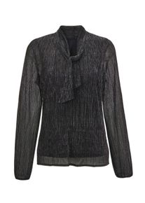 Schluppenbluse GOLDNER "Schluppenbluse aus schimmernder Plisseeware", Damen, Gr. 40, schwarz (silbergrau, schwarz), Obermaterial: 50% metallisierte Fasern MTF. 50% Polyester PES., festlich, normal, V-Ausschnitt, weit Gummib&uuml;ndchen, Blusen Schluppenbluse, Vorder- und R&uuml;ckseite blickdicht gef&uuml;ttert