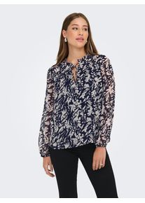 Chiffonbluse Only "ONLDITSY L/S BLOUSE WVN", Damen, Gr. XS, blau (night sky hema flower pumic), Chiffon, Obermaterial: 100% Polyester, bedruckt, normal, mit Gummizug, Blusen Chiffonbluse, Kunstfaser, regular fit