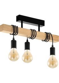 Eglo Deckenleuchte "TOWNSHEND Deckenlampe, Holz, Stahl, Retro, Industrial, Wickeltechnik", braun (braun, schwarz), 3, H: 26,5cm, Leuchten, Wohnzimmer, Esszimmer, 3-flammig, schwarz, braun, 55x10,5x26,5cm, Deckenleuchte