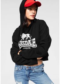 Kapuzensweatshirt Lonsdale "Crop ROXETH", Damen, Gr. XS (34), schwarz, angeraute Sweatware, Obermaterial: 80% Baumwolle, 20% Polyester. Kapuzenfutter: 80% Baumwolle, 20% Polyester, unifarben, l&auml;ssig geschnitten bauchfrei, Rippb&uuml;ndchen, Sweatshirts Kapuzensweatshirt