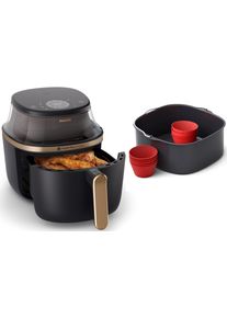 Philips Hei&szlig;luftfritteuse "Airfryer 3000 NA342/00, mit 7.2L, Sichtfenster", schwarz (schwarz, kupfer), B:34cm H:32cm T:45cm, Fritteusen, RapidAir Plus Technologie und 16 Kochfunktionen; Schwarz/Kupfer, Hei&szlig;luftfritteuse