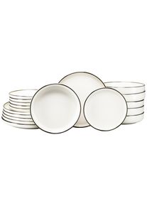 Teller-Set Creatable "Nordic Festive, Service 18-tlg.", wei&szlig; (creme), 18, Steinzeug, Geschirr-Sets, Teller-Set, Teller Set, Minimalistisches Design, Dezente goldene Akzente