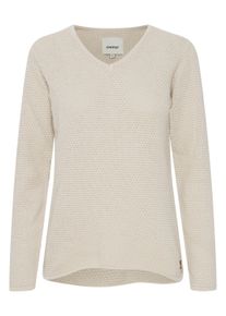 Strickfleece-Pullover oxmo "Strickpullover OXHanna", Damen, Gr. XS, beige (oatmeal), Obermaterial: 100% Baumwolle CO., Pullover Strickfleece-Pullover