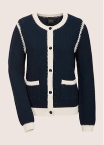 Madeleine Mode Strickjacke MADELEINE "Strickjacke Langarm Cardigan mit Zopfmuster, Kaschmir-Mix", Damen, Gr. 40/42, blau (marine, wollwei&szlig;), Obermaterial: 53% Viskose CV. 33% Polyamid PA. 13% Lyocell CLY. 1% Kaschmir WS., Modern, Strickjacken Strickjacke, Edles Zopfmuster