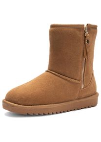 Winterboots Ara "ALASKA Zip", Damen, Gr. 40, braun (cognac classic zip), Lammfell, Veloursleder, unifarben, Schuhe Winterboots, Schlupfboots, Plateauboots mit Lammfellfutter