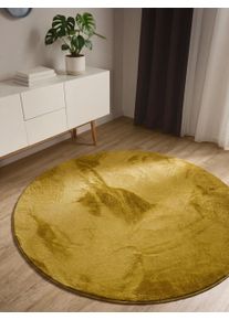 benuta Basic Tapis en fausse fourrure Furry Jaune diam&egrave;tre 160 cm