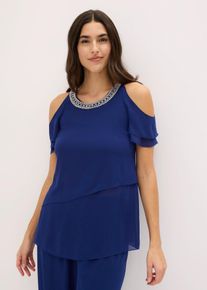 Blusa in chiffon fine con perline applicate, Blu, Taglia 44, bonprix