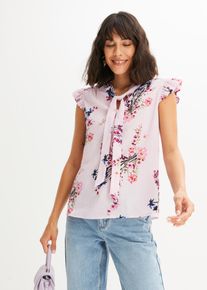 Schluppenbluse bonprix, Damen, Gr. 38, rosa gebl&uuml;mt, Web, Obermaterial: 97% Polyester, 3% Elasthan, loose fit, Blusen Schluppenbluse, lockerer Schnitt, eleganter Stil, mit kurzen Volant&auml;rmeln