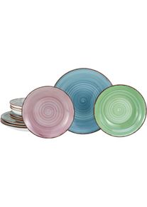 Teller-Set Creatable "Samba Bunt, Teller Set 12 tlg", bunt, 12 Stk., Porzellan, Geschirr-Sets, Teller-Set, Handgemalter Spiraldekor
