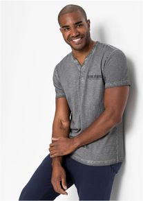 Henleyshirt bonprix, Herren, Gr. 64 (3XL), rauchgrau bedruckt, Jersey, Obermaterial: 100% Baumwolle, meliert, unifarben, washed, regular fit h&uuml;ftbedeckend, Rundhals, Shirts Henleyshirt, Regular fit, Kurzarm, aus Baumwolle, Fade Out Look