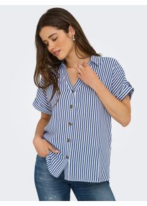 Kurzarmbluse Only "OnlyASMIN SHIRT S/S WVN NOOS", Damen, Gr. XL, peacoat stripes:wei&szlig;, Web, Obermaterial: 100% Viskose, gestreift, regular fit normal, Blusen Kurzarmbluse, Viskose, hinten etwas l&auml;nger geschnitten