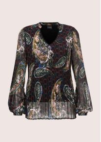 Madeleine Mode Langarmbluse MADELEINE "Bluse Elegante Chiffon-Tunika mit V-Ausschnitt", Damen, Gr. 48, bunt (multicolor), Obermaterial: 100% Polyester PES., Modern, V-Ausschnitt, Blusen Langarmbluse, Plissiertes Shirt mit Paisley