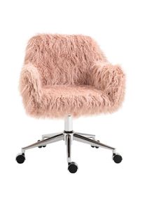 Vinsetto Faux Fur Desk Chair, Swivel Vanity Chair with Adjustable Height and Wheels for Office, Bedroom, Pink | Aosom Ireland