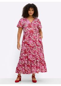 sheego by Joe Browns Damen Wickelkleid mit Volant am Saum in erdbeere-pink-gemustert ,Gr&ouml;&szlig;e 40, Witt, 100% Viskose