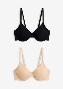 bonprix Nieusztywnianiany biustonosz pod T-shirt, z fiszbinami z bawełną organiczną (2 sztuki), czarny, 85D