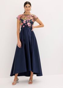 Abito lungo in satin lucido con pizzo, Blu, Taglia 44, bonprix