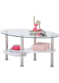 Couchtisch Stolkom "Panty Glastisch, Wohnzimmertisch, Beistelltisch Glas BxHxT 90x42x55 cm", wei&szlig; (glas, wei&szlig;, edelstahl, glas), H:42cm, Tische, Couchtisch, Sicherheitsglas 8mm, Ablage in MDF Eiche Artisan und Eiche Sonoma