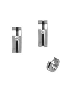 Paar Creolen Firetti "Schmuck Geschenk Edelstahl Ohrschmuck Ohrringe mit Emaille", silber (edelstahlfarben, schwarz, kristallwei&szlig;, kristallwei&szlig;), Ohrringe, Damen, 13,5mm, Edelstahl, Paar Creolen, Made in Germany - mit Zirkonia (synth.)
