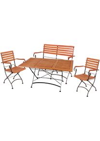 Garten-Essgruppe Garden Pleasure "WIEN", braun (braun, schwarz, braun, schwarz), B:290cm H:89cm T:150cm, FSC-zertifiziertes Massivholz, Stahl, Sitzm&ouml;bel-Sets, Garten-Essgruppe, mit praktischer Klappfunktion