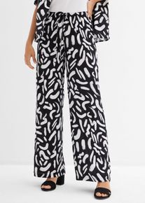Pantaloni con elastico in vita in viscosa fluida con fantasia, Nero, Taglia 46, bonprix