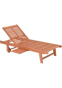 Gartenliege Garden Pleasure "Sonnenliege &raquo;SAN DIEGO&laquo;, braun", beige (natur), Kissenbezug: 100% Polyester, Gartenliegen, Gartenliege, Eukalyptusholz, verstellbare R&uuml;ckenlehne, L: 110, cmausziehbarer Tisch