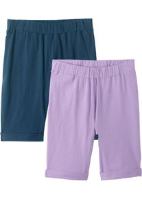 Radlerhose bonprix, M&auml;dchen, Gr. 140/146, N-Gr, lila (flieder, dunkelblau), Obermaterial: 95% Baumwolle, 5% Elasthan, unifarben, Hosen Radlerhose, aus Baumwolle und Elasthan, mit elastischem Gummizug, unifarben