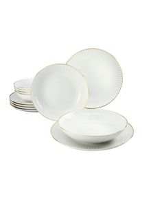 Tafelservice Creatable "Allegra Goldband, Service 12-tlg.", goldfarben, 12, Porzellan, Geschirr-Sets, Tafelservice, Teller Set, Klassisch, Elegant, Von Hand gemalter Goldrand