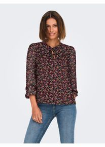Chiffonbluse Only "ONLDITSY L/S BLOUSE WVN", Damen, Gr. XL, schwarz (schwarz mirna ditsy), Chiffon, Obermaterial: 100% Polyester, bedruckt, normal, mit Gummizug, Blusen Chiffonbluse, Kunstfaser, regular fit