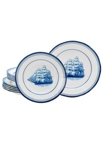 Tafelservice Creatable "Segelschiff, Service 12-tlg.", blau, 12, Steingut, Geschirr-Sets, Tafelservice, Teller Set, Elegante Fahnenform, Schiffsdekor
