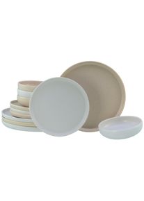 Teller-Set Creatable "Uno Toscana, Teller Set 12-tlg.", beige (bunt), 12, Steinzeug, Geschirr-Sets, Teller-Set, Puristische Formgebung, Inspiriert durch die Farben der Toscana